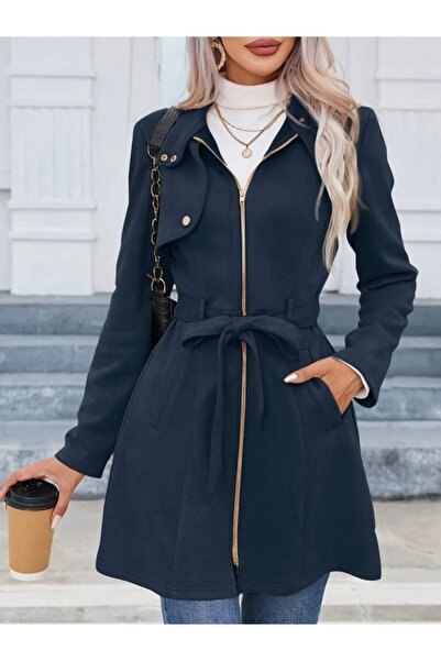 Hariqa Women's Long Sleeve Buttoned Zippered Waist Belted Suede Jacket