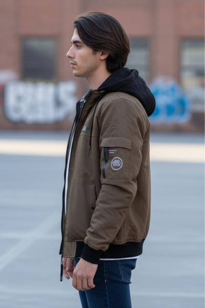 embody Men's jacket, with detachable hood, pockets, with zip, brown 8411-3