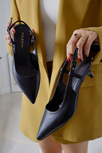 POLKA STORE Жіночі туфлі на підборах з гострим носком, з однією стрічкою і пряжкою