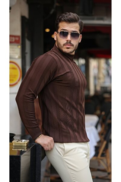 babatr.com Men's Half Turtleneck Embossed Patterned Knitwear