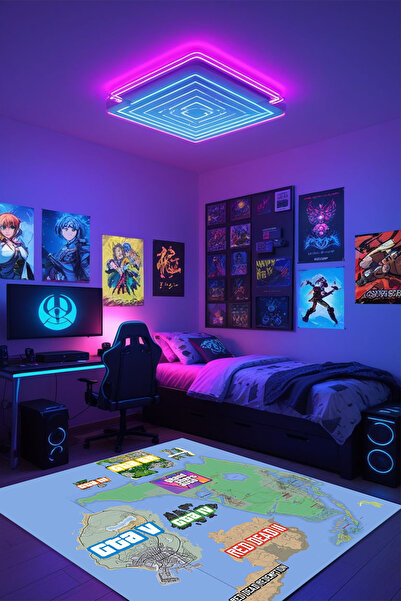 Reyhani GTA HARITA Desenli Kaymaz Taban Makinede Yıkanabilir Gaming Oyuncu Ga...