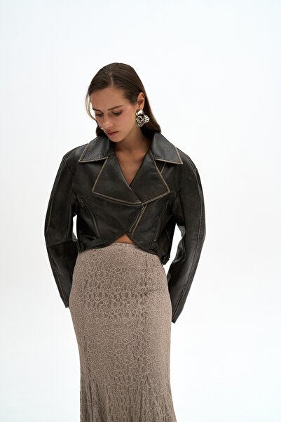 MAI STUDIOS CO. Ασύμμετρο μπουφάν από συνθετικό δέρμα ανθρακί Carnas