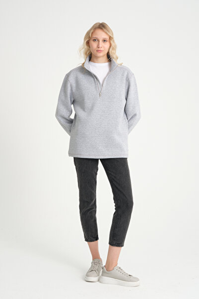 Superlife Γυναικείο φούτερ με άνετη εφαρμογή, φλις εσωτερικά, 3 κλωστές, μισό φερμουάρ spr24swK21