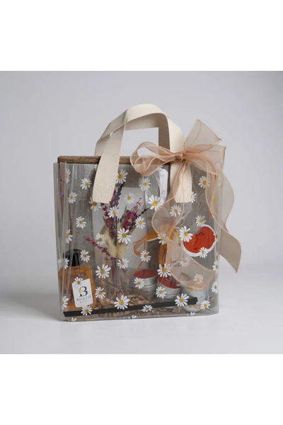 Bohem kutusu Çiçek Desenli Şeffaf İçi Dolu Çanta Şık Hediye Seti