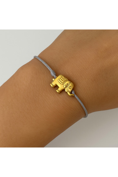 Femenino Gri Örgü İp Tasarım Fil Bereket Bilekliği