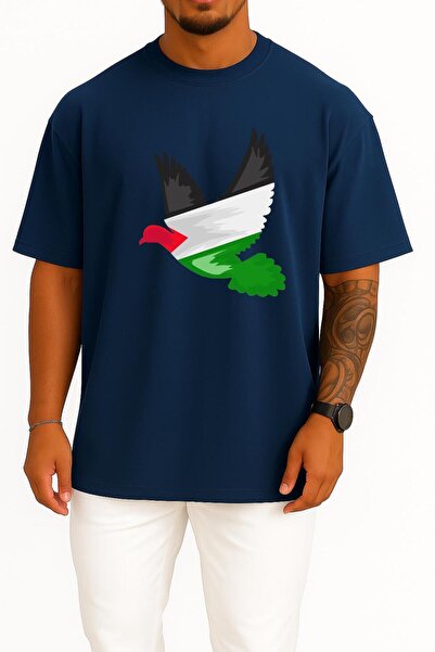Bahriyeli Collection Oversize Peace Dove Palestine Unisex T-Shirt with Chest ...