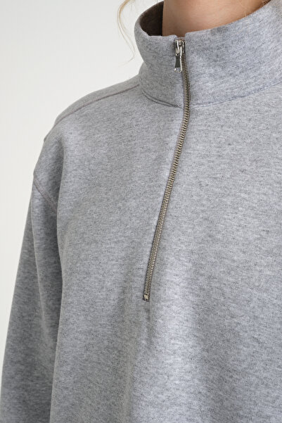 Superlife Γυναικείο φούτερ με άνετη εφαρμογή, φλις εσωτερικά, 3 κλωστές, μισό φερμουάρ spr24swK21