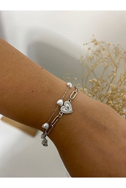 staınless steel سوار فولاذي مزدوج بتفاصيل على شكل قلب