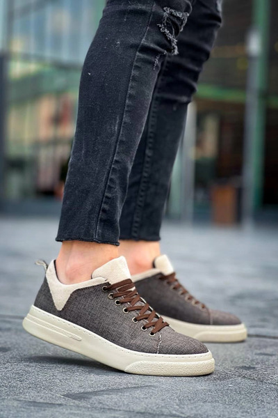 Zerenyus Zrn-X204 Tan Beige Linen High Sole Casual Men's Sports Shoes