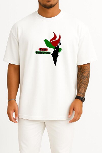 Bahriyeli Collection oversized Δωρεάν μπλουζάκι Unisex με σχέδιο στήθους και πλάτης της Παλαιστίνης