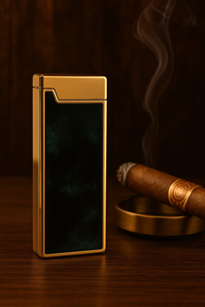 Hunter Altın Çerçeveli Yeşil Gövdeli Gazlı Çakmak – Şık Tasarım