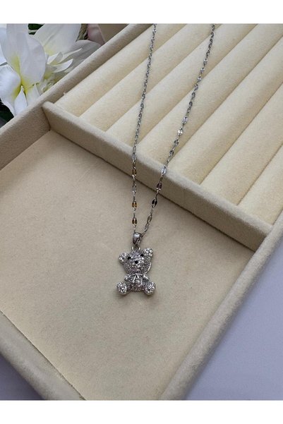 NUCA CO Silver Color Cute Teddy Bear Stainless Steel Necklace (45cm)