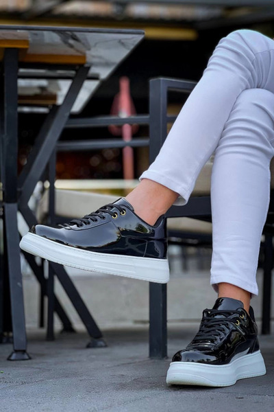 Zerenyus Zrn-X20 Premium High Sole Black Patent Leather Casual Men's Sneaker