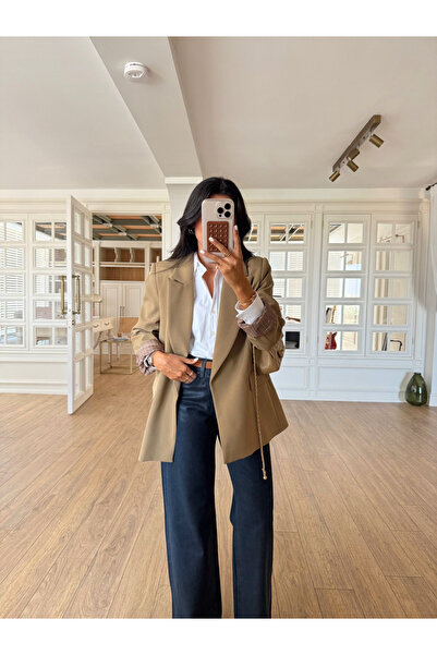 My Blog Khaki Striped Lined Jacket - 7560