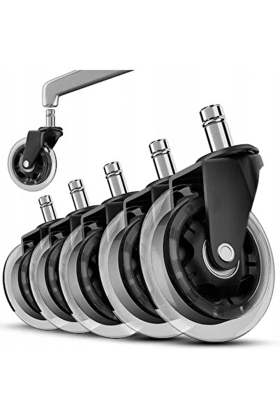 EBA Set of 5 professional silicone wheels eBA®, 2.5 inch transparent, 11mm shaft for gaming/office chai