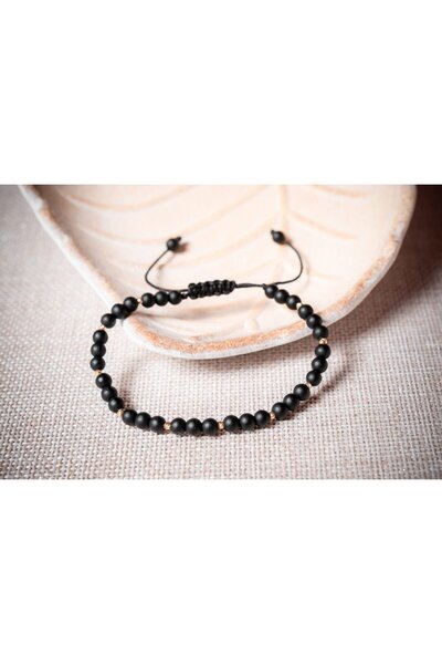 OEM Brățară cu onix mat și bilute din aur 14K - Reglabila