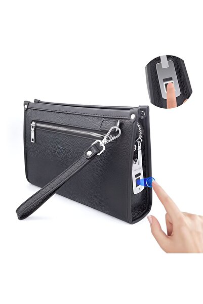 Wtech حقيبة جلدية مزودة بقفل بصمة الإصبع للرجال والنساء، حقيبة يد مزودة بنظام...