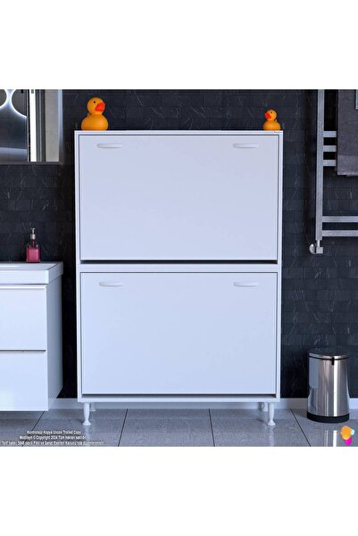 Modilayn Esil Banyo Kirli Çamaşır Dolabı Banyo Dolabı 90 cm 6 Bölme Saklayıcı Sepetli Dolap 90x138x325 cm