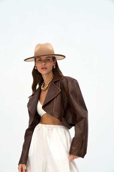 MAI STUDIOS CO. Carnas Asymmetric Brown Faux Leather Jacket