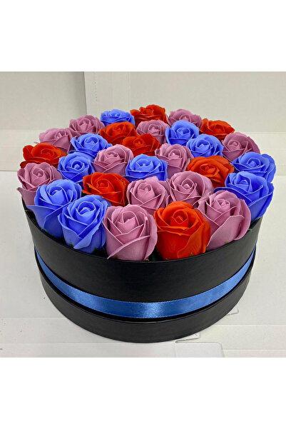 velve Aranjament floral Special Color cu 31 trandafiri sapun, blue-orange