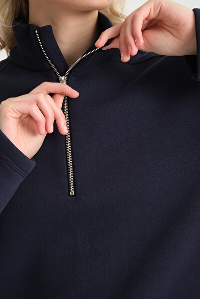 Superlife Women's Comfortable Fit Fleece Lined 3-Thread Half Zipper Sweatshirt Spr24Swk21