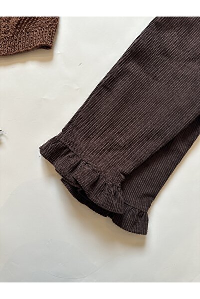 Purdy Plum Paçası Fırfırlı Kadife Çocuk Pantolon