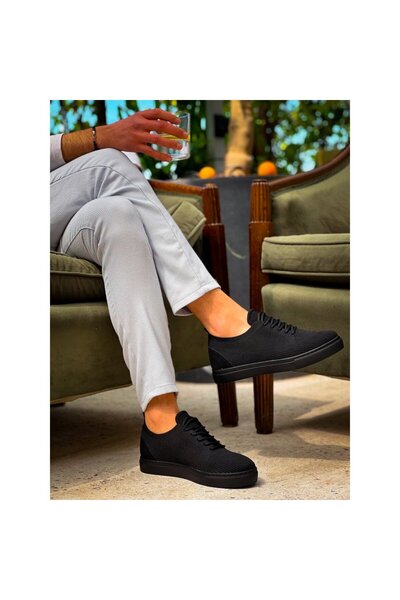 Zerenyus Zrn-101 Black Premium Knitwear Lace-Up Casual Men's Shoes
