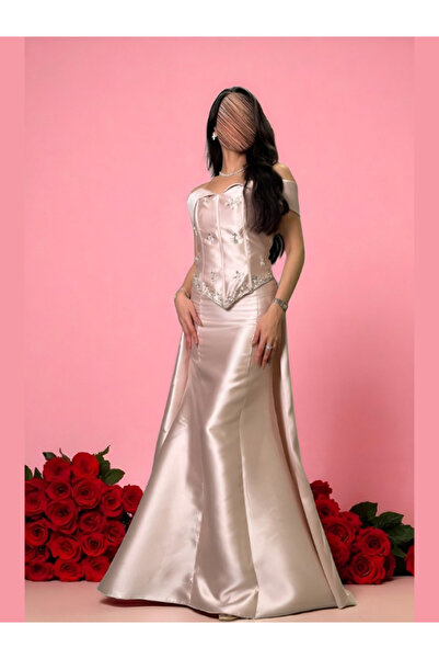 Nice Model Luxury Off-the-Shoulder Beaded Evening Dress - Crystal Embellished Mikado Formal Dress