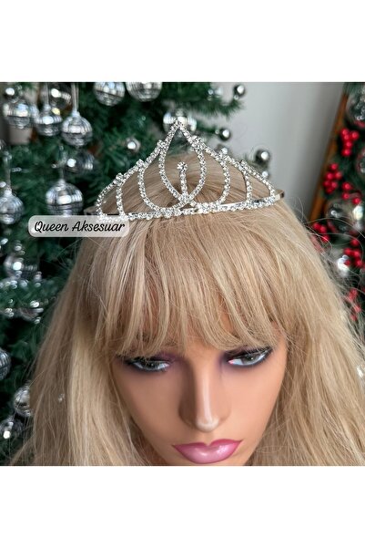 QUEEN AKSESUAR تاج فاخر من المعدن الفضي والكريستال بتصميم تاج الأميرة الملكة لعيد ميلاد العروس للأطفال