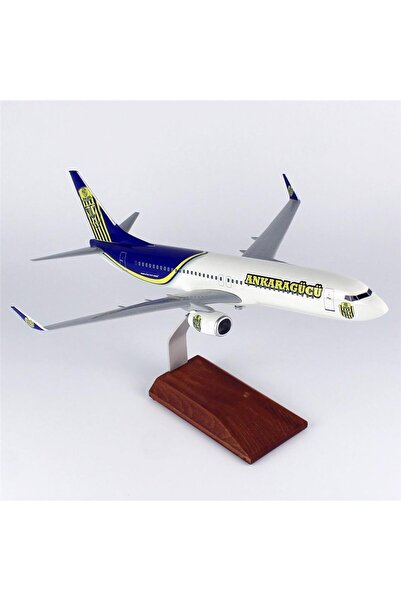 Genel Markalar THY041 1/100 Ölçek, THY Ankara Gücü Logolu B737-800 Yolcu Uçağı, Sergilemeye Hazır Ahşap Standlı Mod