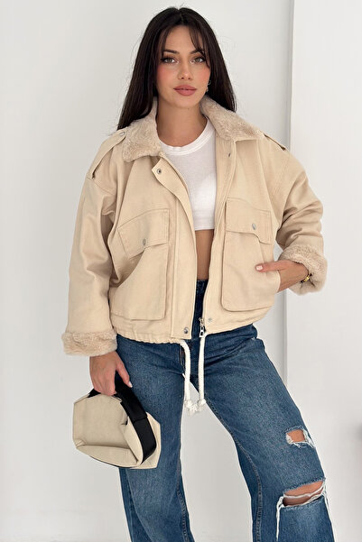 Noa Noa Women's Plush Detailed Zippered Coat – Warm & Urban Style