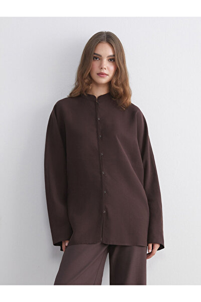 LC Waikiki Lcw Modest Brown Oversize Women's Shirt Tunic