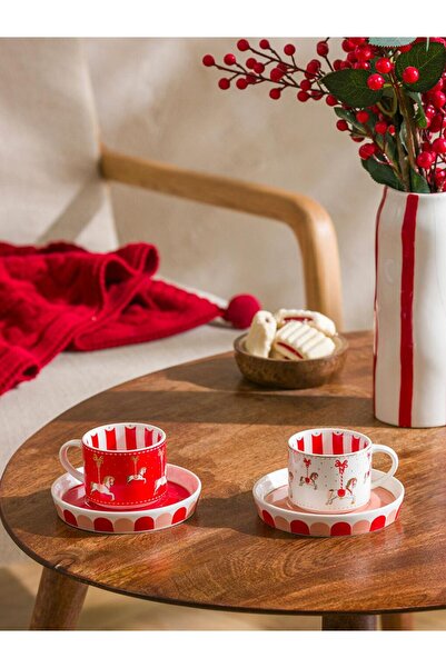 LC Waikiki طقم فناجين قهوة بورسلين مطبوعة لشخصين 90 مل (W5)