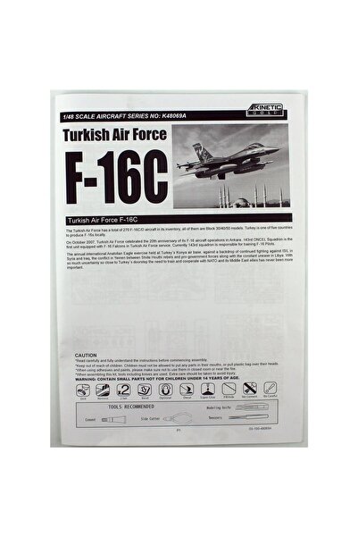 Kinetic K48069A 1/48 Ölçek, F-16C Türk (143 Filo 20.yıl özel şema) Savaş Uçağı, Plastik Model kiti