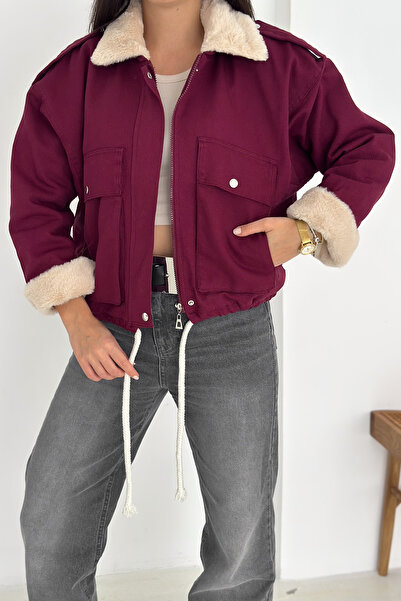 Noa Noa Women's Plush Detailed Zippered Coat – Warm & Urban Style