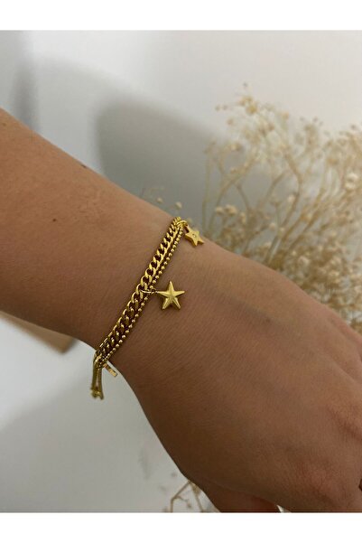 staınless steel سوار من الفولاذ بسلسلة مزدوجة مزينة بنجمة