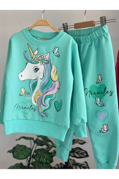 Yağmur Giyim PJK2İ طقم رياضي بناتي بنمط يونيكورن مكون من خيطين 100% قطن للأعم...
