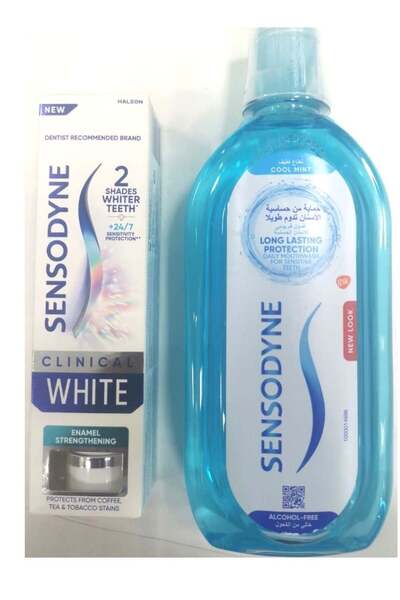 Sensodyne معجون أسنان وغسول فم كلينيكال وايت لتقوية مينا الأسنان بنكهة النعنا...