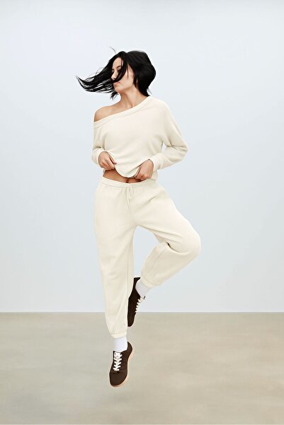 Machetta Women's New Boat Neck Sweatshirt Sweatpants Two-Piece Bottom Top Set