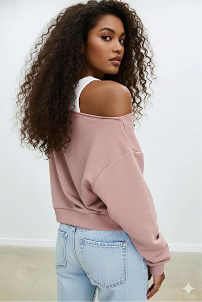 Machetta Women's New 28 Printed One Shoulder Boat Neck New Season Oversize Sweatshirt