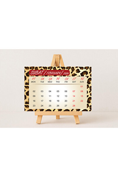 GenelTedarik 2026 LEOPAR DESENLİ MASA TAKVİMİ 10X15 CM EBAT-MİNİ AHŞAP ŞÖVALE İLE BİRLİKTE