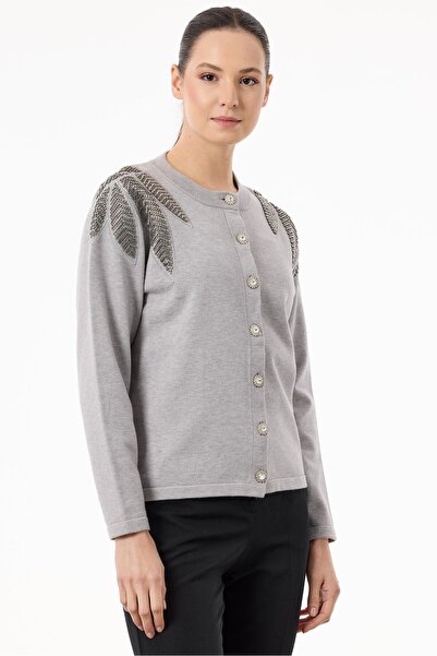 Tığ Triko Tiğ-Short Knit Cardigan with Stones on the Shoulders-21767