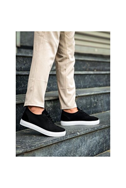 Zerenyus Zrn-101 Black and White Premium Knitwear Lace-Up Casual Men's Shoes