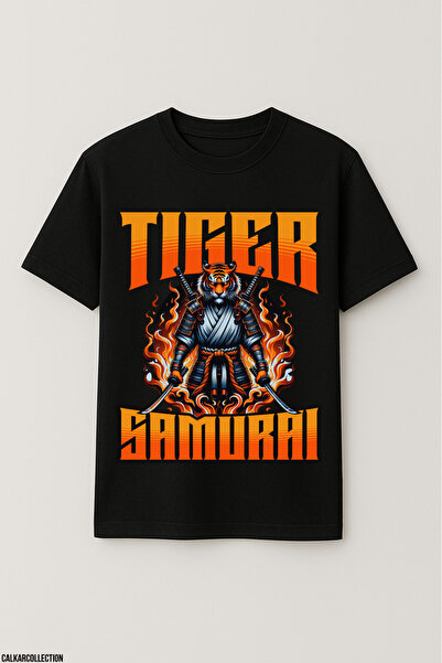 CALKARCOLLECTION تي شيرت تايجر ساموراي كبير الحجم للجنسين