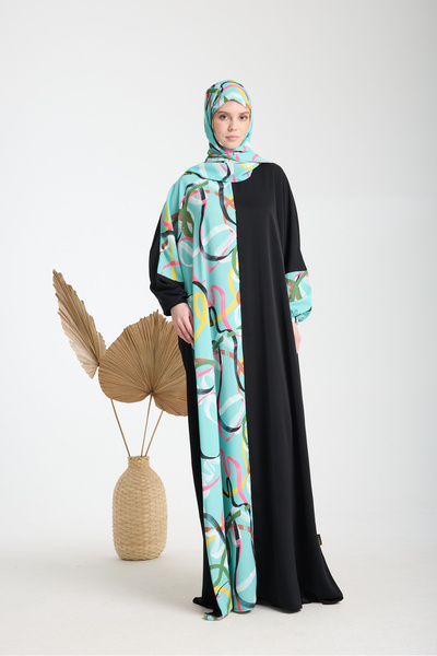 MAS MODA Çift Renkli Mevlana Ferace başörtülü Dubai İpeği Tesettür Elbise - S...