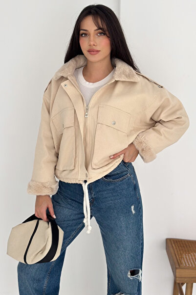 Noa Noa Women's Plush Detailed Zippered Coat – Warm & Urban Style