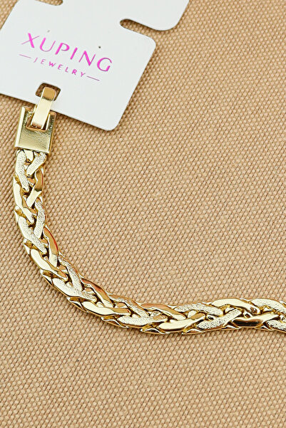 Keyifli Hayaller Xuping Vip Bileklik - Xuping Çizgili Örgü Zincir xuping Gold Zincir Bileklik Kararmaz 19cm