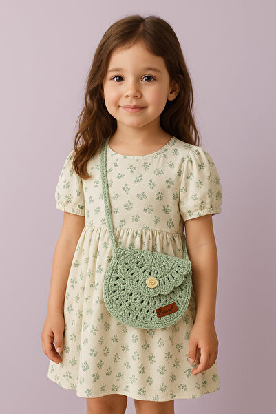 henaabag Kız çocuk çanta, su yeşili örme çanta, çocuk çantası