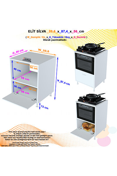 Modilayn LOYA 59,6 x 87,4 x 56 cm Set Üstü Ocak Ve Ankastre Fırın Dolabı