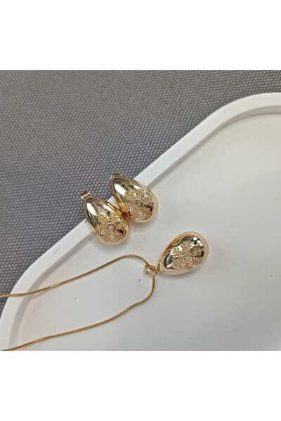 Masal Gurumi KAR TANESİ KOLYE & KÜPE SETİ 316L ÇELİK TAKI GOLD RENK stainless steel